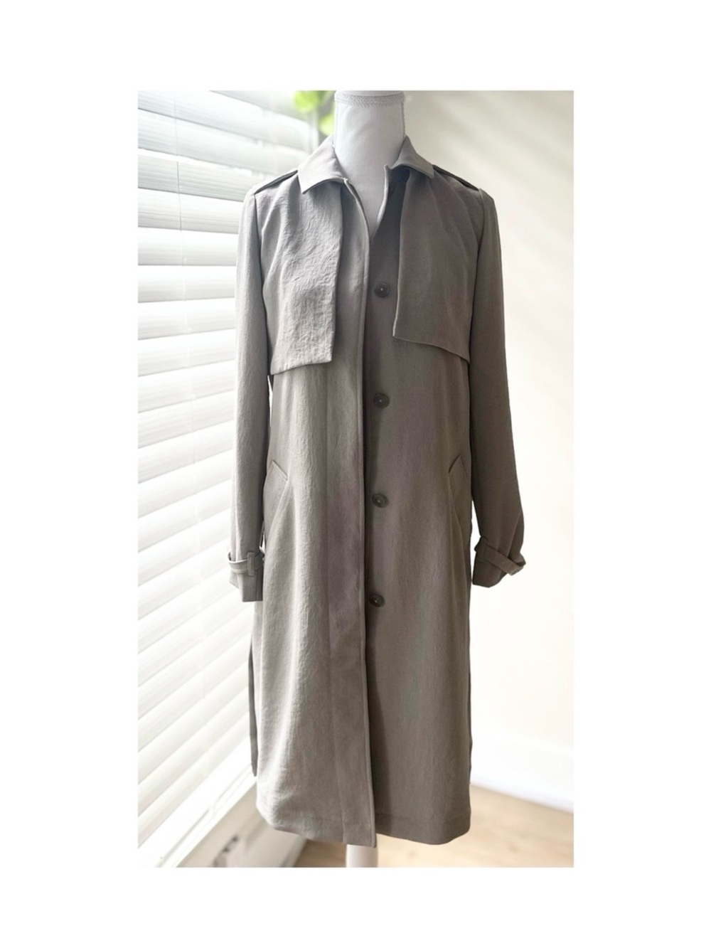 Aritzia Taupe-Grey Trench Coat with Waist Belt - Picture 2 of 5